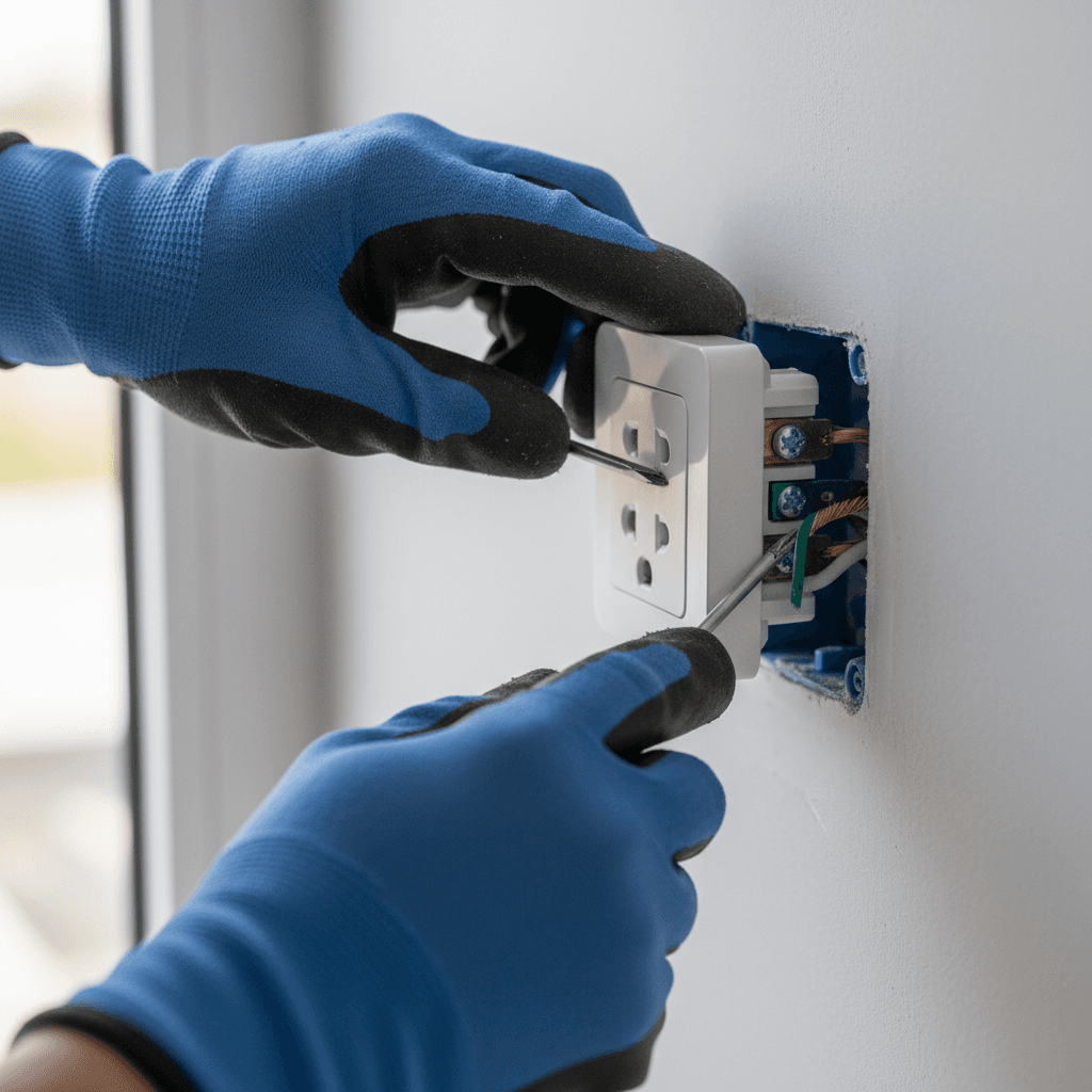 Electrician installing a new socket plate