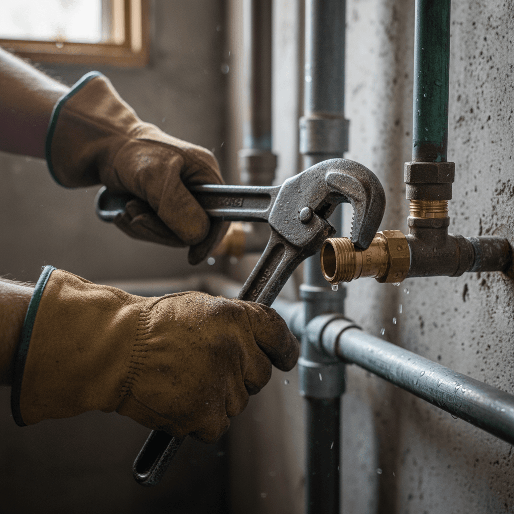 Plumber repairing a leaky kitchen sink valve