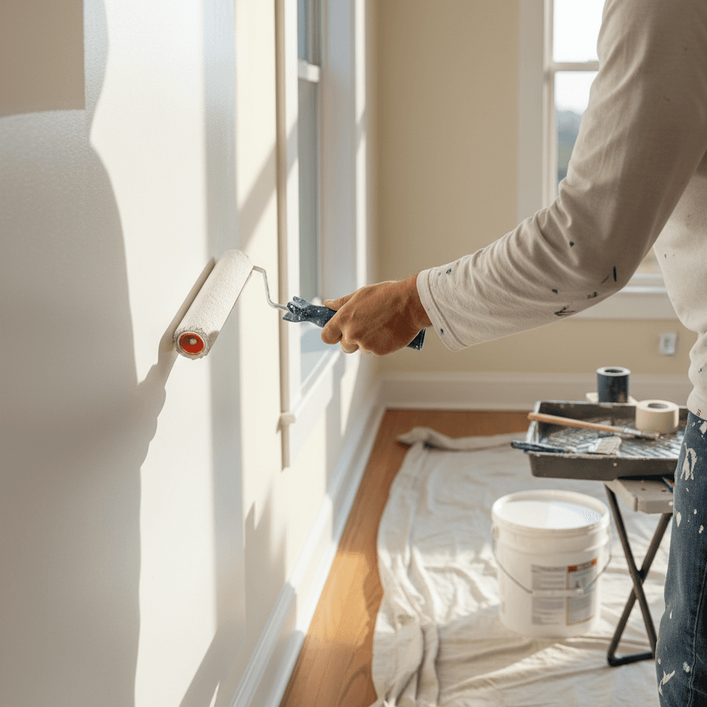 Freshly painted exterior wall of a London house